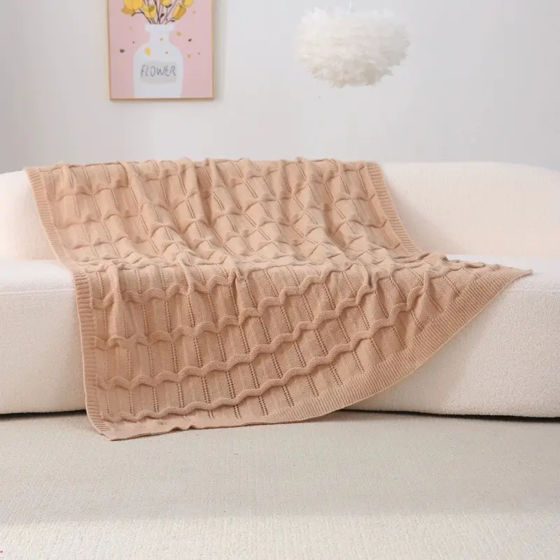 TrustWeave Scallop Wave Knit Throw Blanket Wholesale USA