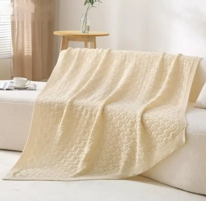 TrustWeave Shell Openwork Knit Throw Blanket - Textured Shell Pattern with Openwork Knit