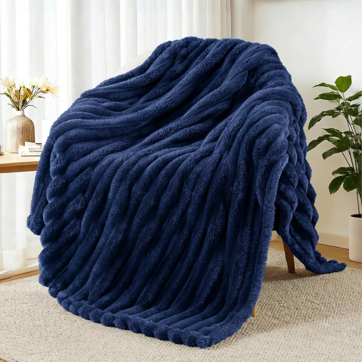 Custom Ribbed Striped Plush Throw Fleece Blanket Wholesale USA