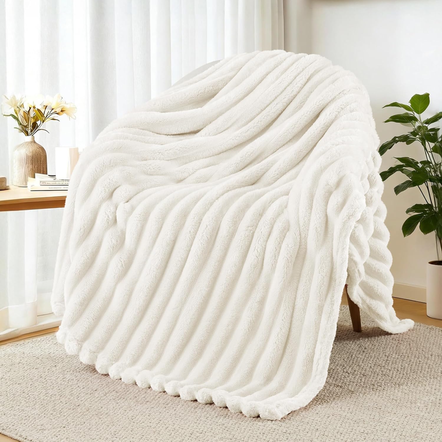Custom Ribbed Striped Plush Throw Fleece Blanket Wholesale USA