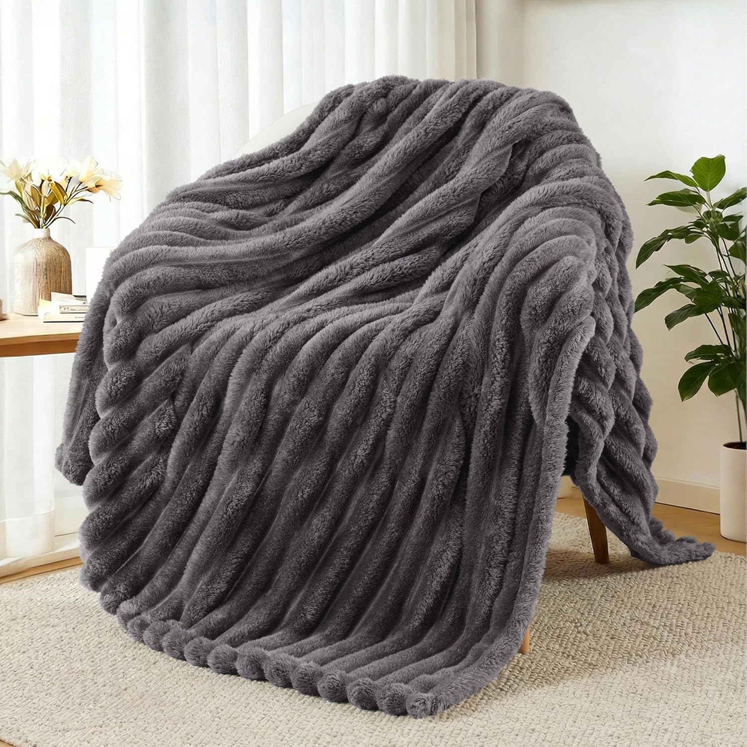 Custom Ribbed Striped Plush Throw Fleece Blanket Wholesale USA